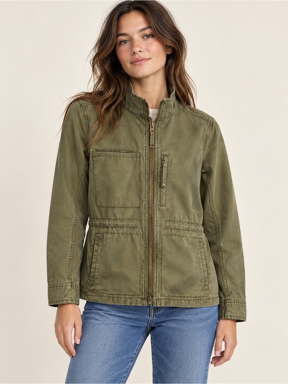Madewell Olive Green Passage Military Zip Up Utility Button Jacket Coat size S
